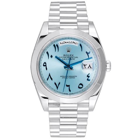 rolex day date president platinum ice blue|platinum day date arabic dial.